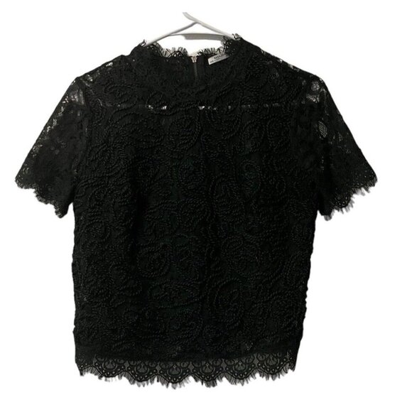 Zara Trafaluc‎ Size Small Green Cropped Crochet Women's Top Short Sleeve Zip - Picture 1 of 9